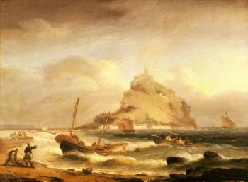 托馬斯 魯尼 Fishermen rowing in, before St Michael's Mount